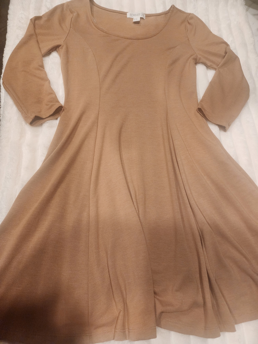 Forever 21 Camel/Tan Long Sleeve Swing Dress